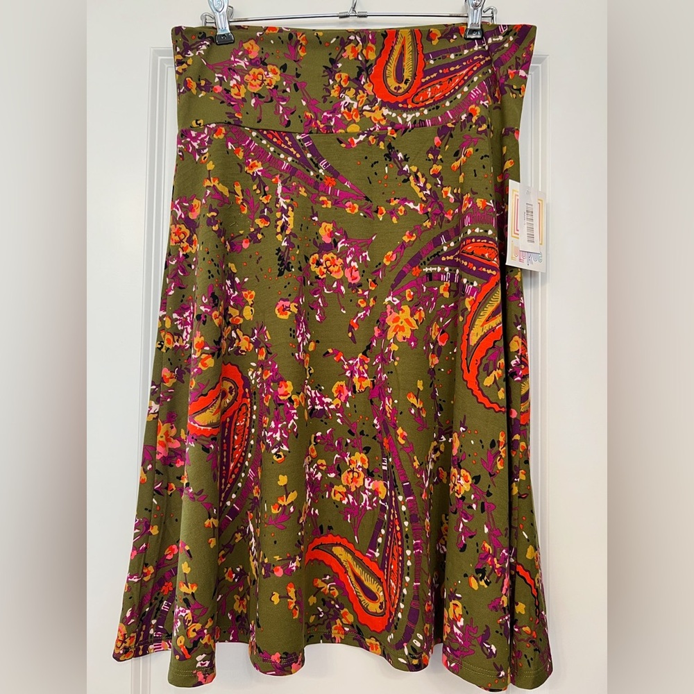 LuLaRoe Azure Red and Purple Midi A-Line Skirt Casual